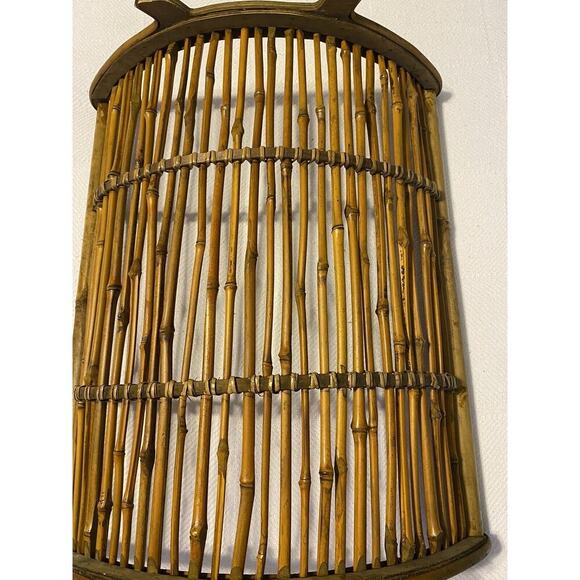 Vintage MCM Bamboo Basket Wood Slat Oval Mid Century Modern Decor fruit ,magzine - Picture 4 of 5